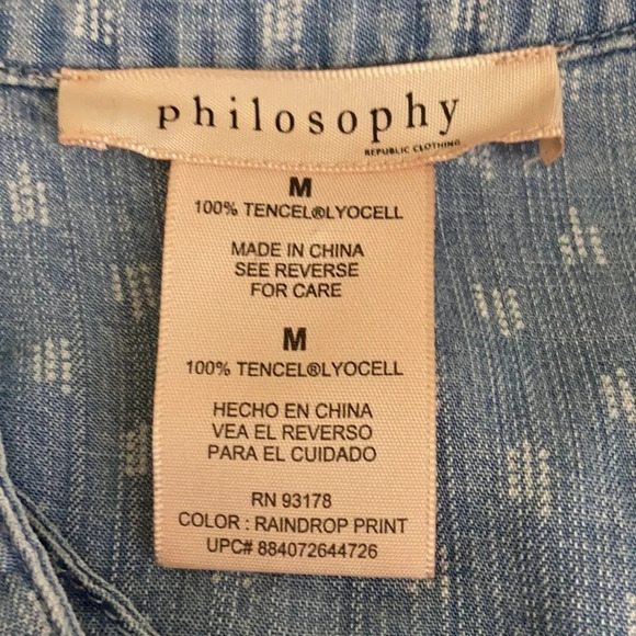 Philosophy Tencel Popover Lace Up Shirt Dress in Raindrop Print - Medium - Picture 5 of 7